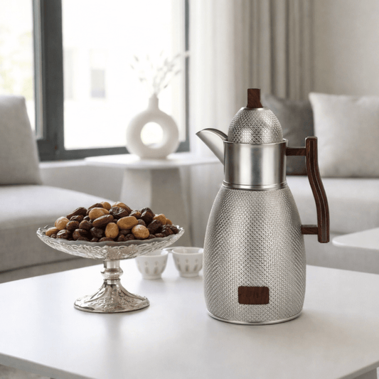 دلة قهوة نوڤل بلون الفضي والخشبي سعة ١ لتر - Rekaz Home