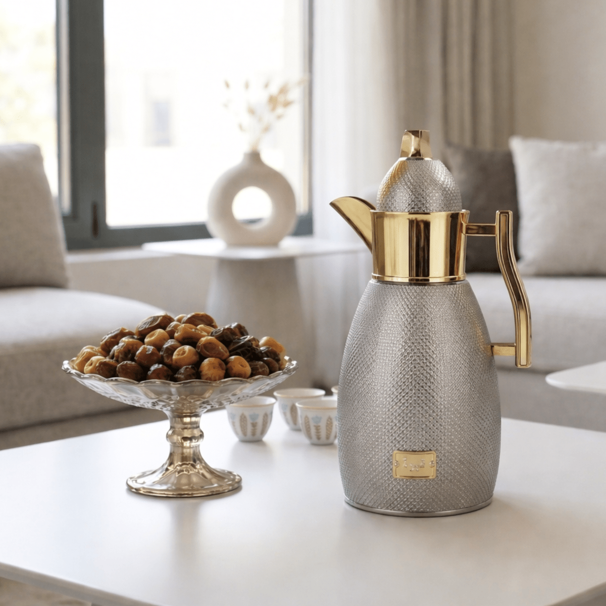 دلة قهوة نوڤل بلون الفضي والذهبي سعة ١ لتر - Rekaz Home