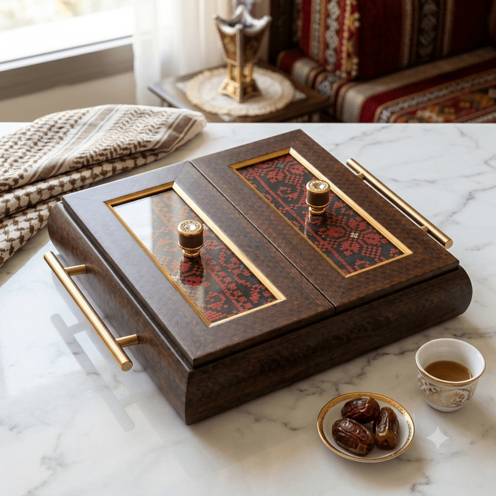 مضيفة خشب تطريز فلاحي مزدوج مربعة - Rekaz Home