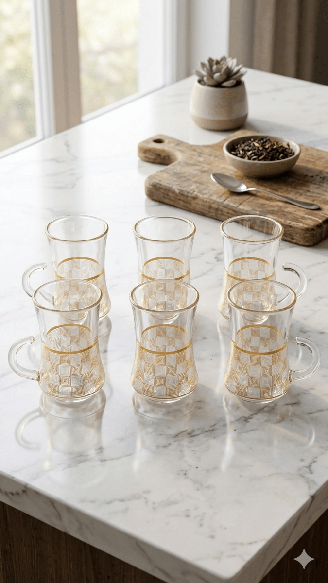 طقم استكانة شاي عدد 6 مذهب - Rekaz Home