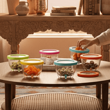 طقم زبادي مع غطاء محكم ملون عدد 6 - Rekaz Home