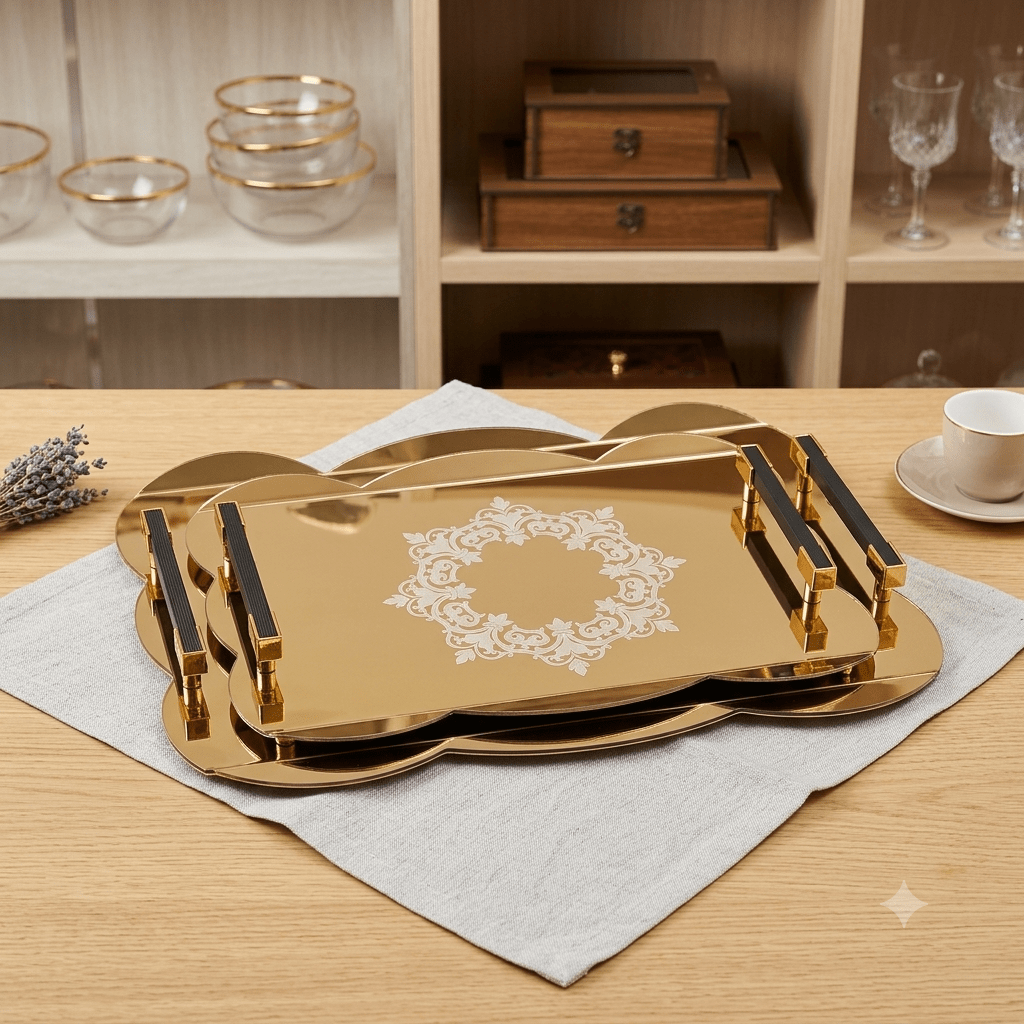 طقم صواني ضيافة مذهب - Rekaz Home