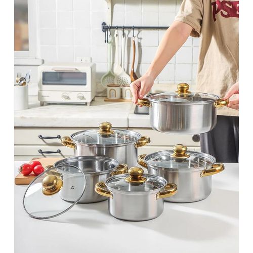 طقم طناجر ستانلس ستيل عدد 5 - Rekaz Home
