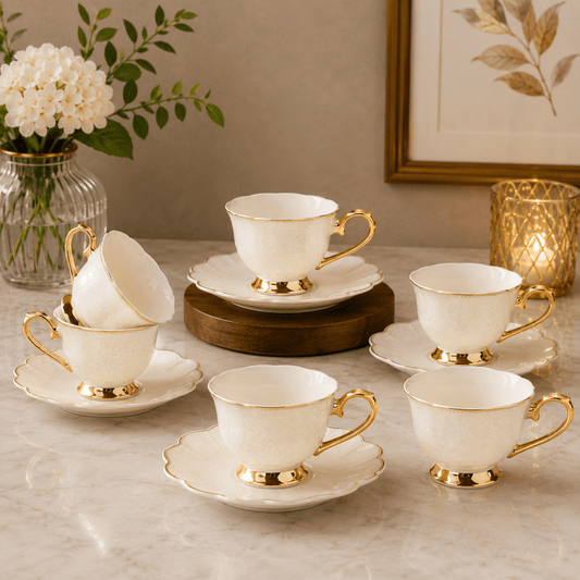 طقم فناجين شاي من الرويال فيكتوريا مع قاعدة | مجموعة 6 قطع | مخمل - Rekaz Home