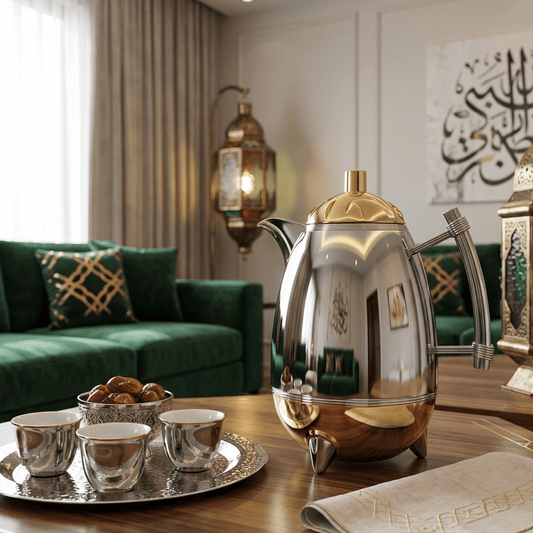 دلة قهوة رويال | موديل عقيق | 1 لتر | فضي وذهبي - Rekaz Home