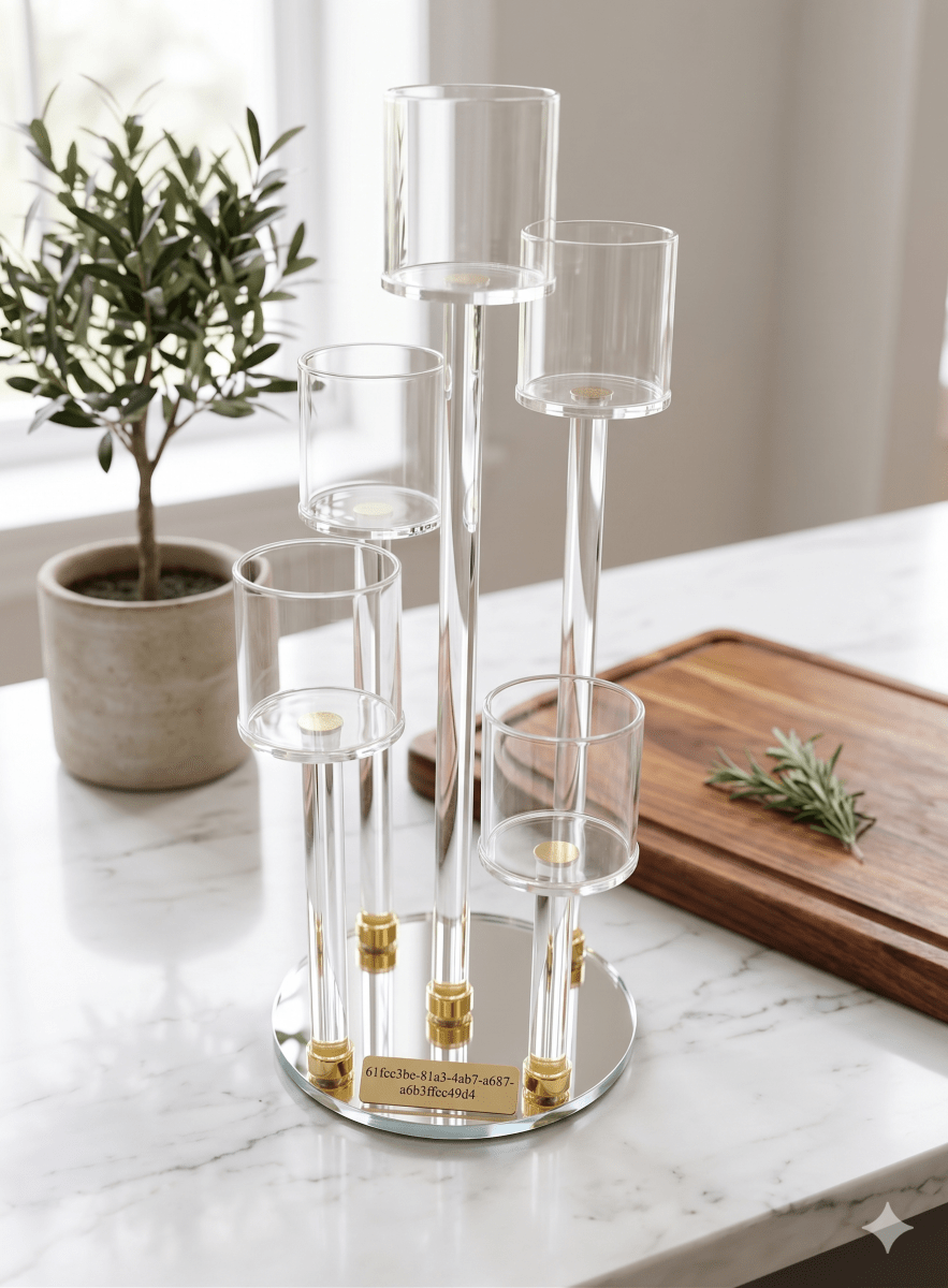 شمعدان كريستال خماسي مذهب 40 سم - Rekaz Home