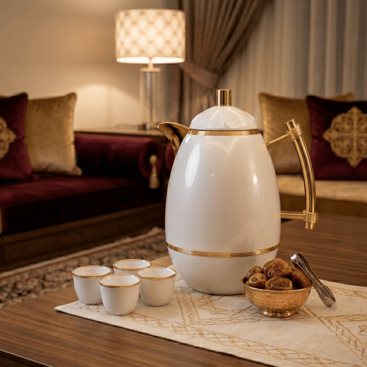 دلة قهوة رويال | موديل عقيق | 1 لتر | أبيض وذهبي - Rekaz Home