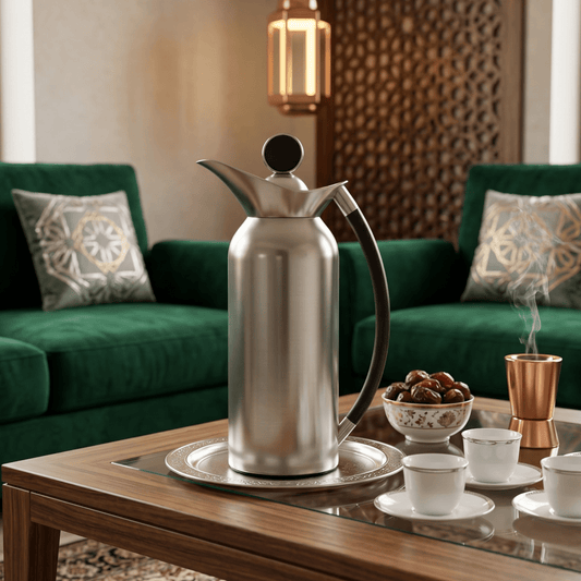دلة قهوة رويال |موديل رقٌي | 1ل | فضي غير لامع بيد خشبية - Rekaz Home