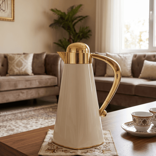 دلة قهوة | موديل شاهين | 1 لتر | بيج وذهبي - Rekaz Home