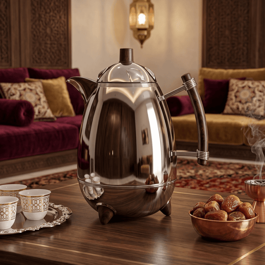 دلة قهوة رويال | موديل عقيق | 1 لتر | فضي بيد خشبية - Rekaz Home