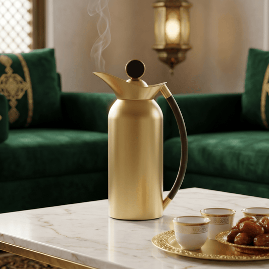 دلة قهوة رويال | موديل رقٌي | 1 لتر | ذهب غير لامع بيد خشبية - Rekaz Home