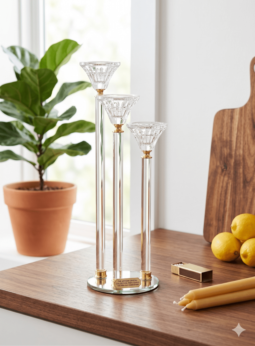 شمعدان كريستال ثلاثي مذهب 40 سم - Rekaz Home