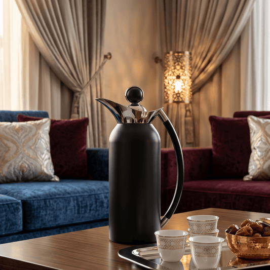 دلة قهوة رويال | موديل رقٌي | 1 لتر | أسود غير لامع مع فضي - Rekaz Home