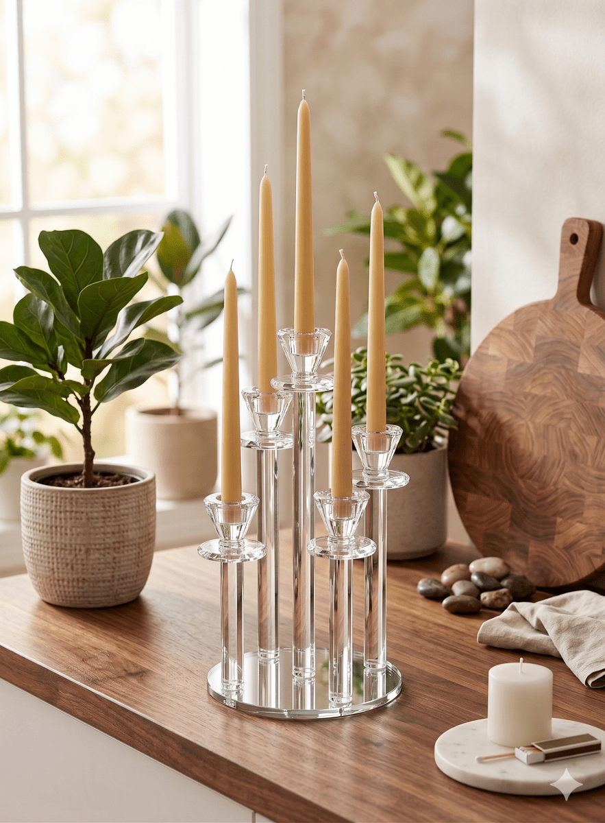 شمعدان كريستال خماسي كبير - Rekaz Home