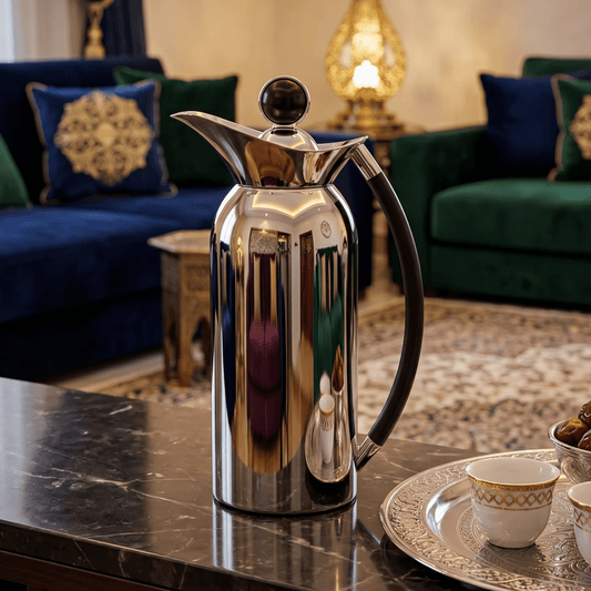 دلة قهوة رويال | موديل رقٌي | 1 لتر | فضي بيد أسود - Rekaz Home