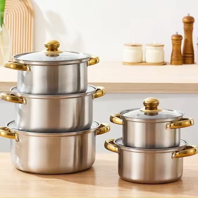 طقم طناجر ستانلس ستيل عدد 5 - Rekaz Home