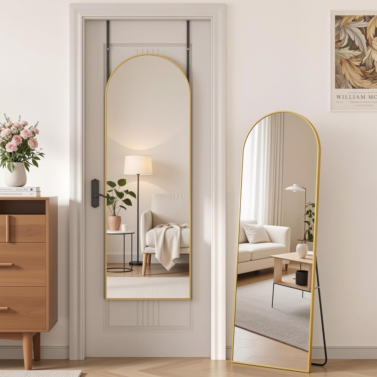 مرآة بإطار ألمنيوم فاخر بقاعدة ذهبية - Rekaz Home
