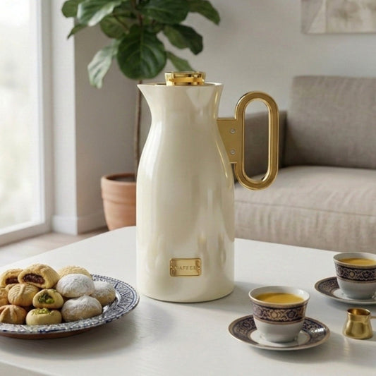 دلة قهوة نوڤل بلون البيج والذهبي سعة ١ لتر - Rekaz Home