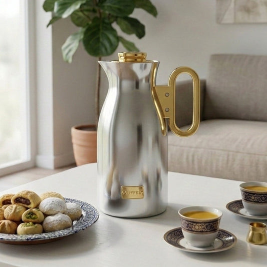 دلة قهوة نوڤل بلون ستيل وذهبي سعة ١ لتر - Rekaz Home