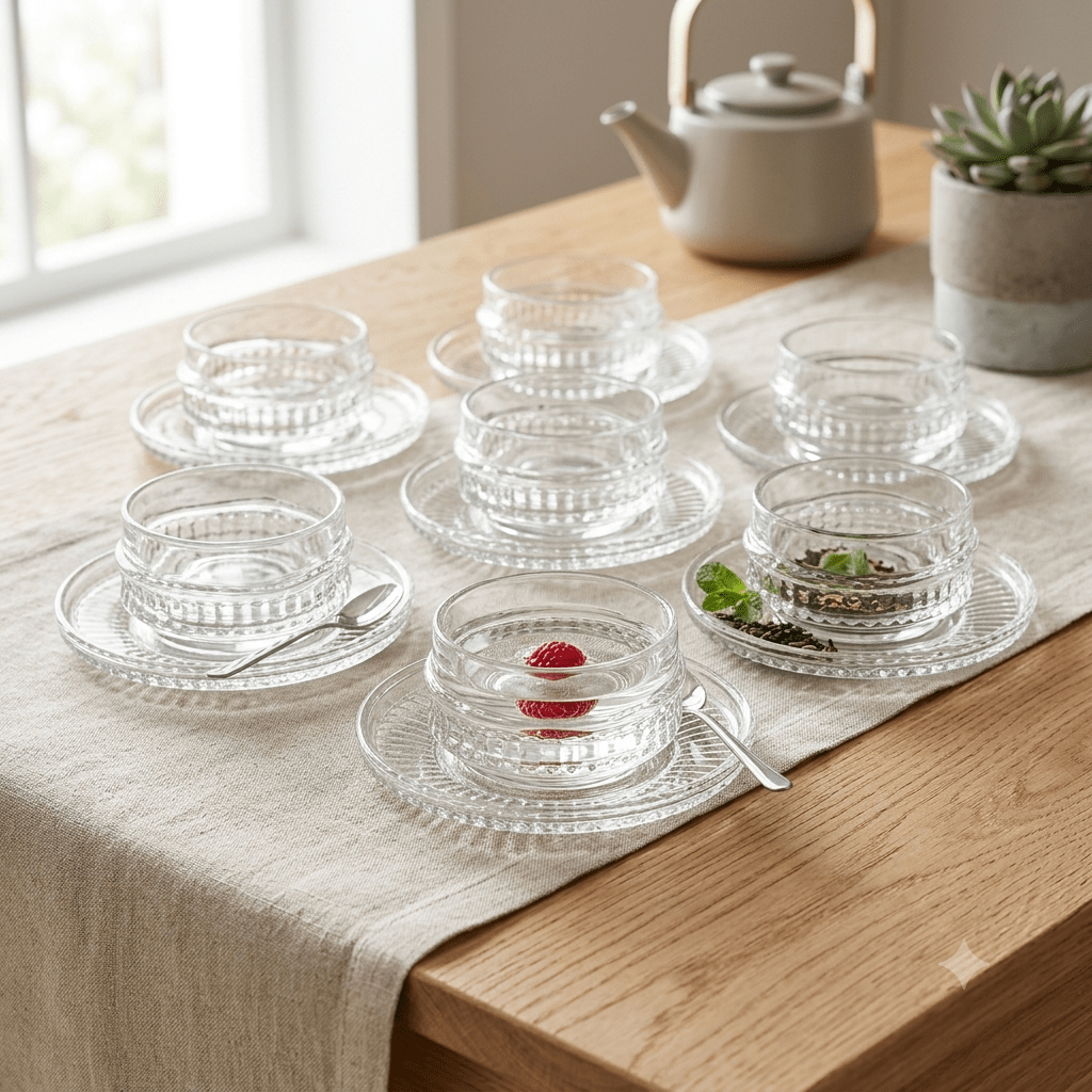 طقم ضيافة زجاجي فاخر للحلى والمكسرات عدد 6 - Rekaz Home
