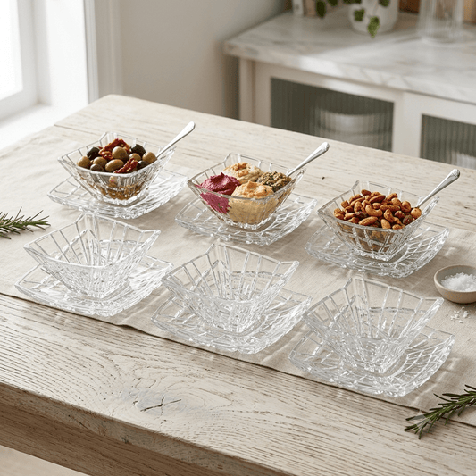 طقم ضيافة زجاجي فاخر للحلى والمكسرات عدد 6 - Rekaz Home