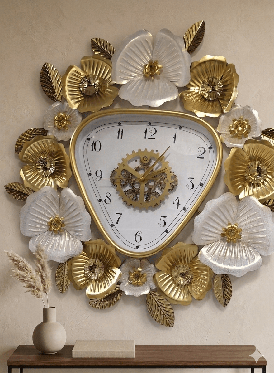 ساعة حائط ديكور مذهب متحركة 75*80 سم - Rekaz Home