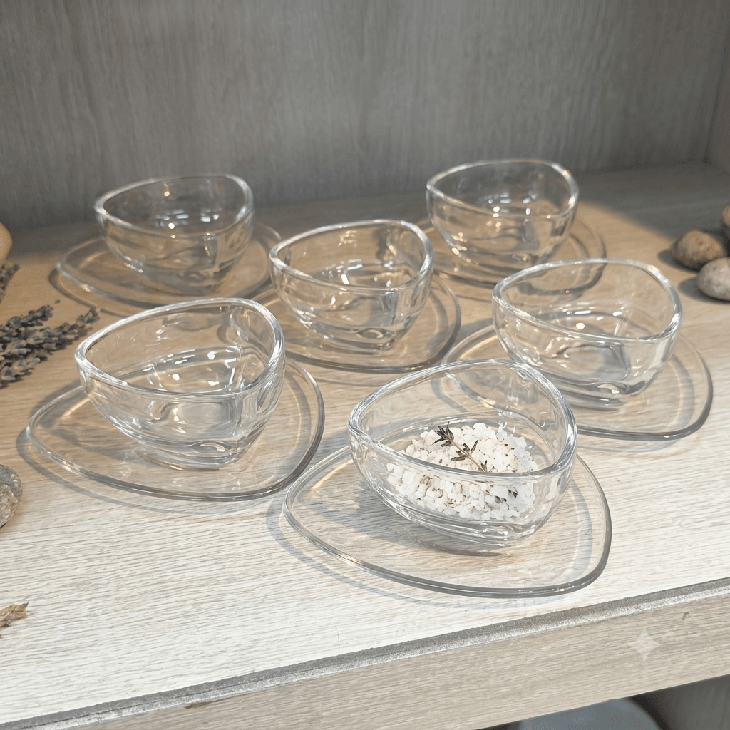 طقم ضيافة زجاجي فاخر للحلى والمكسرات عدد 6 - Rekaz Home