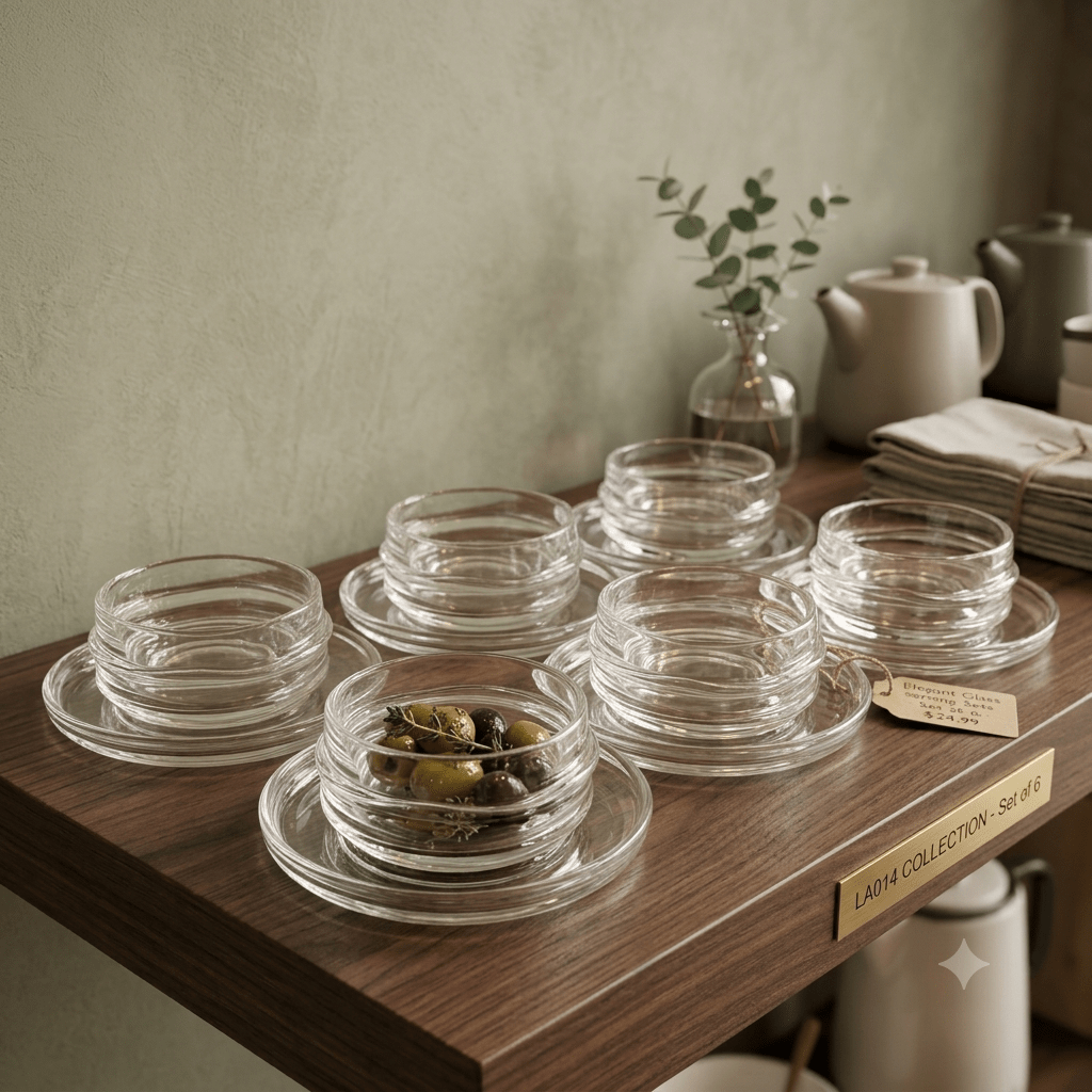 طقم ضيافة زجاجي فاخر للحلى والمكسرات عدد 6 - Rekaz Home