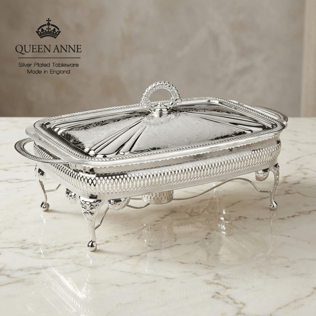 شفندش / مضيفة بغطاء مستطيل 2 لتر فضة من Queen Anne - Rekaz Home