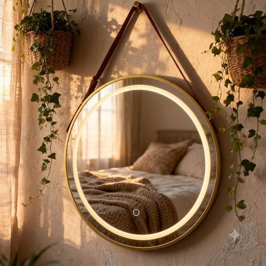 مرايا دائري فريم المنيوم مذهب 50 سم انارة LED - Rekaz Home