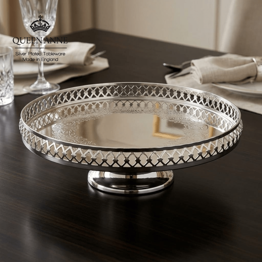 ستاند ضيافة دائري بكعب فضة من Queen Anne - Rekaz Home