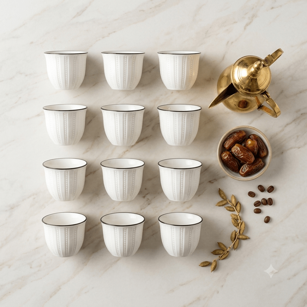 طقم فناجين قهوة سادة عدد 12 - Rekaz Home