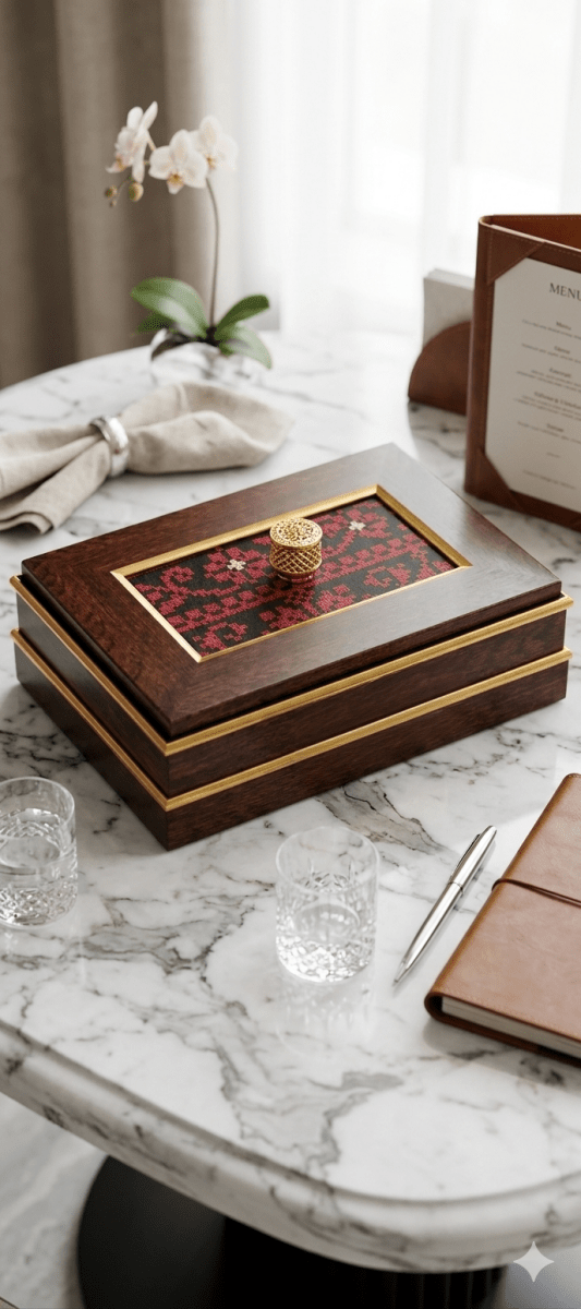 مضيفة خشب تطريز فلاحي مستطيلة - Rekaz Home