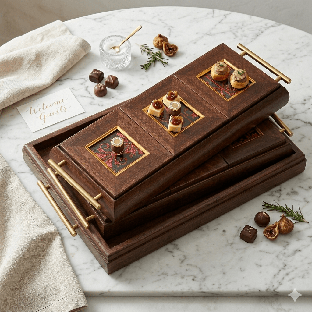 مضيفة خشب تطريز فلاحي ثلاثية - Rekaz Home