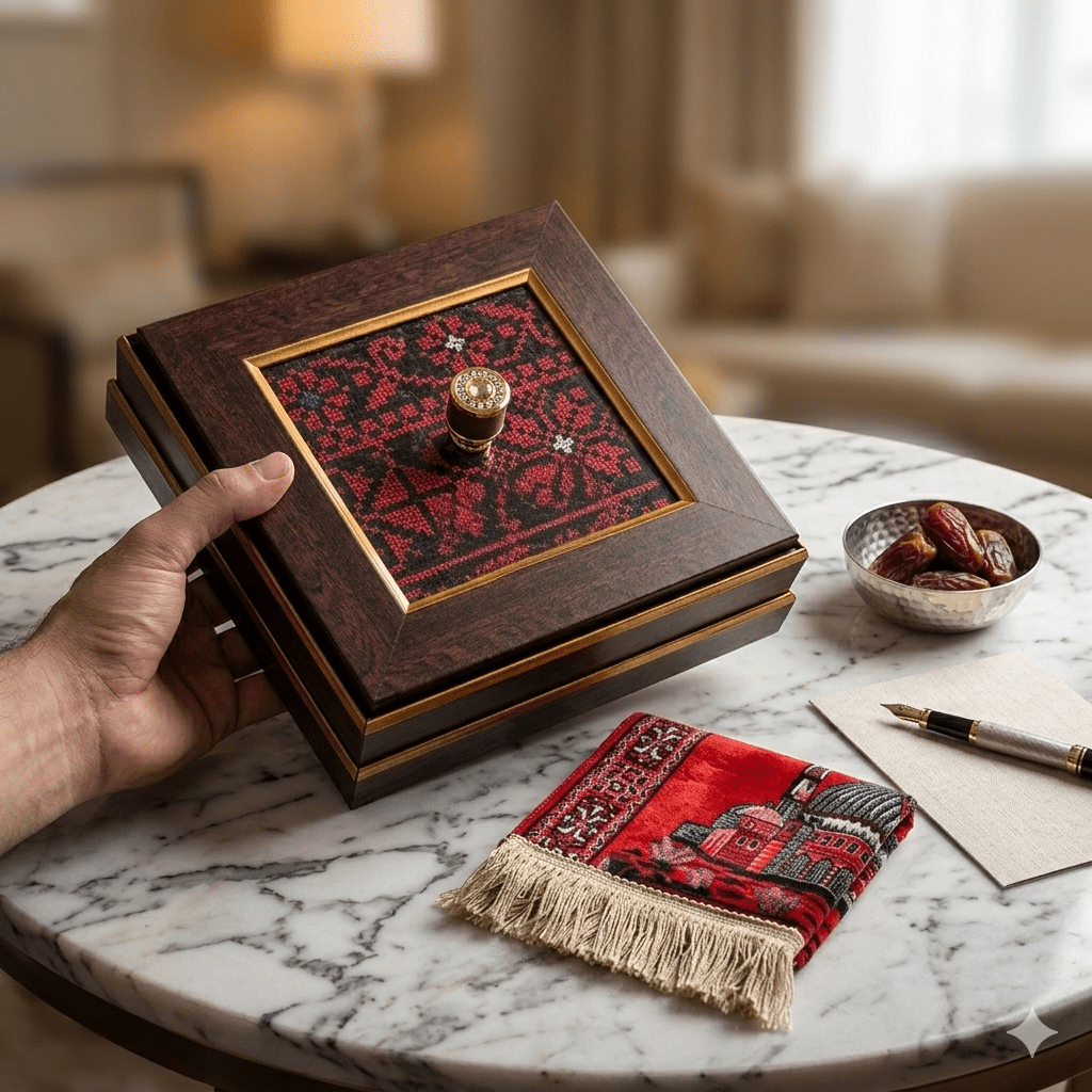 مضيفة خشب تطريز فلاحي مربعة - Rekaz Home