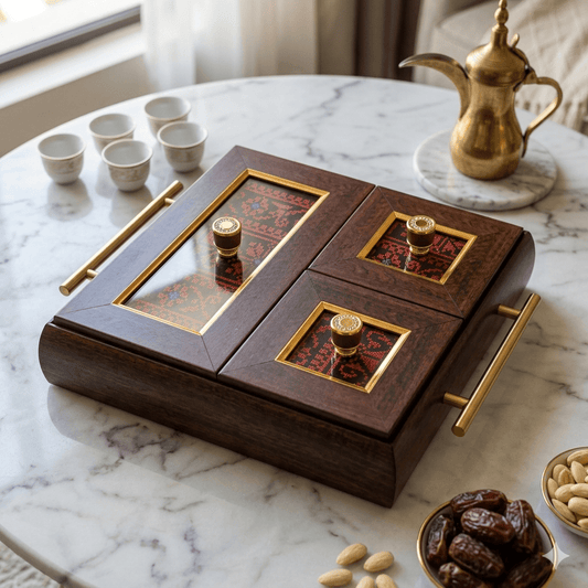 مضيفة خشب تطريز فلاحي ثلاثية مربعة - Rekaz Home