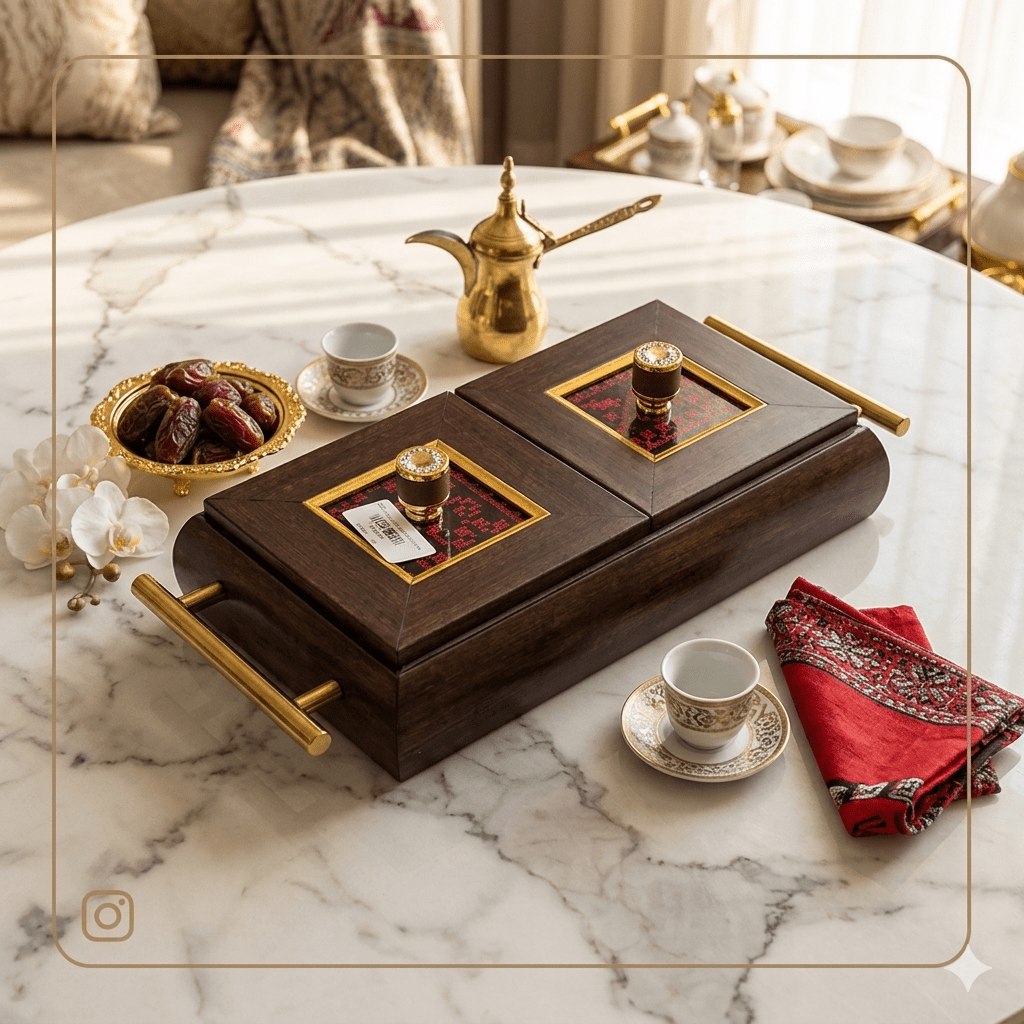 مضيفة خشب تطريز فلاحي ثنائية - Rekaz Home