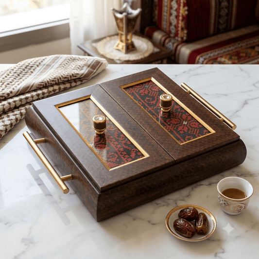 مضيفة خشب تطريز فلاحي مزدوج مربعة - Rekaz Home