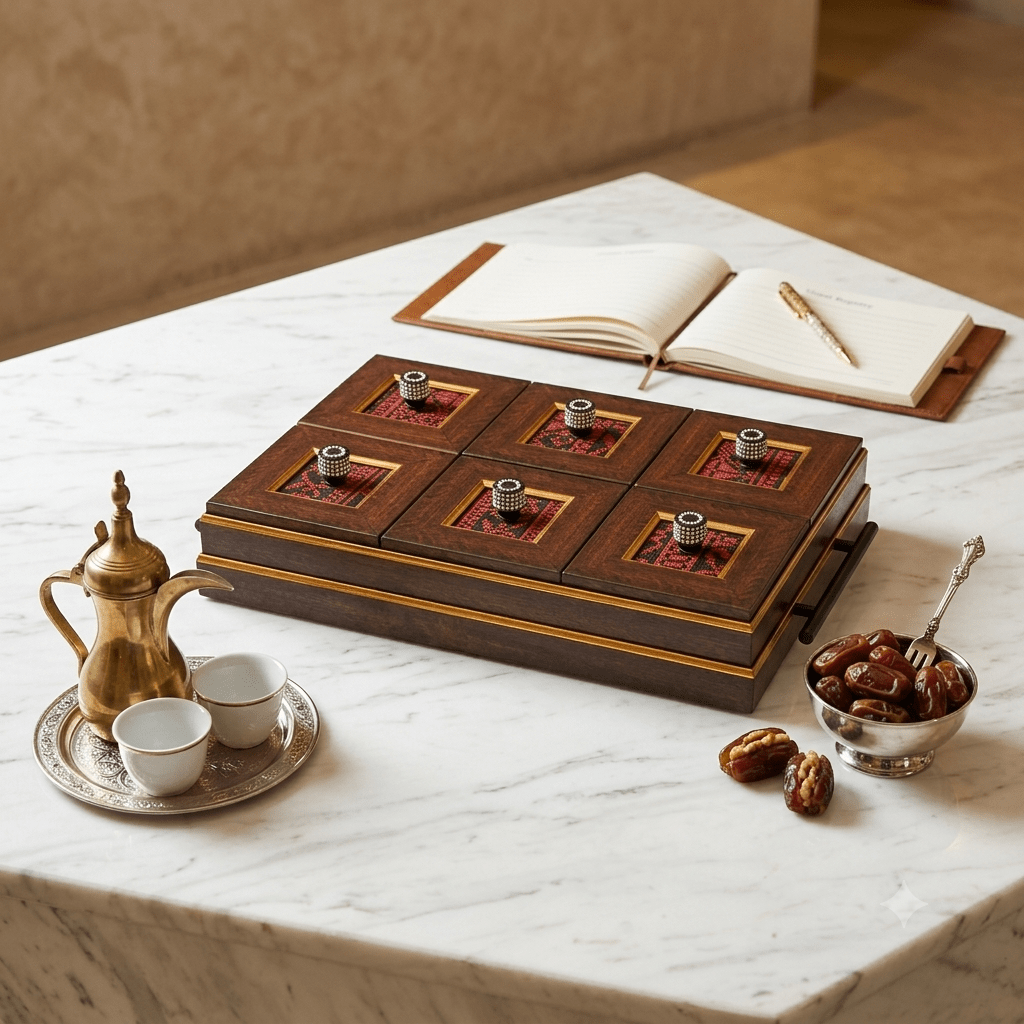 مضيفة خشب تطريز فلاحي سداسية - Rekaz Home