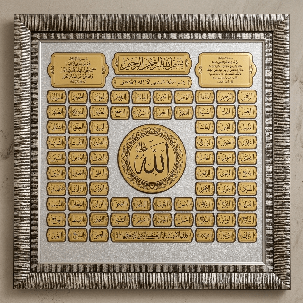 برواز اسماء الله الحسنى خشبي بالعرض 90*70 سم - Rekaz Home