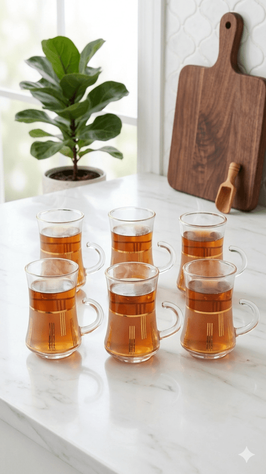طقم استكانة شاي عدد 6 مذهب - Rekaz Home