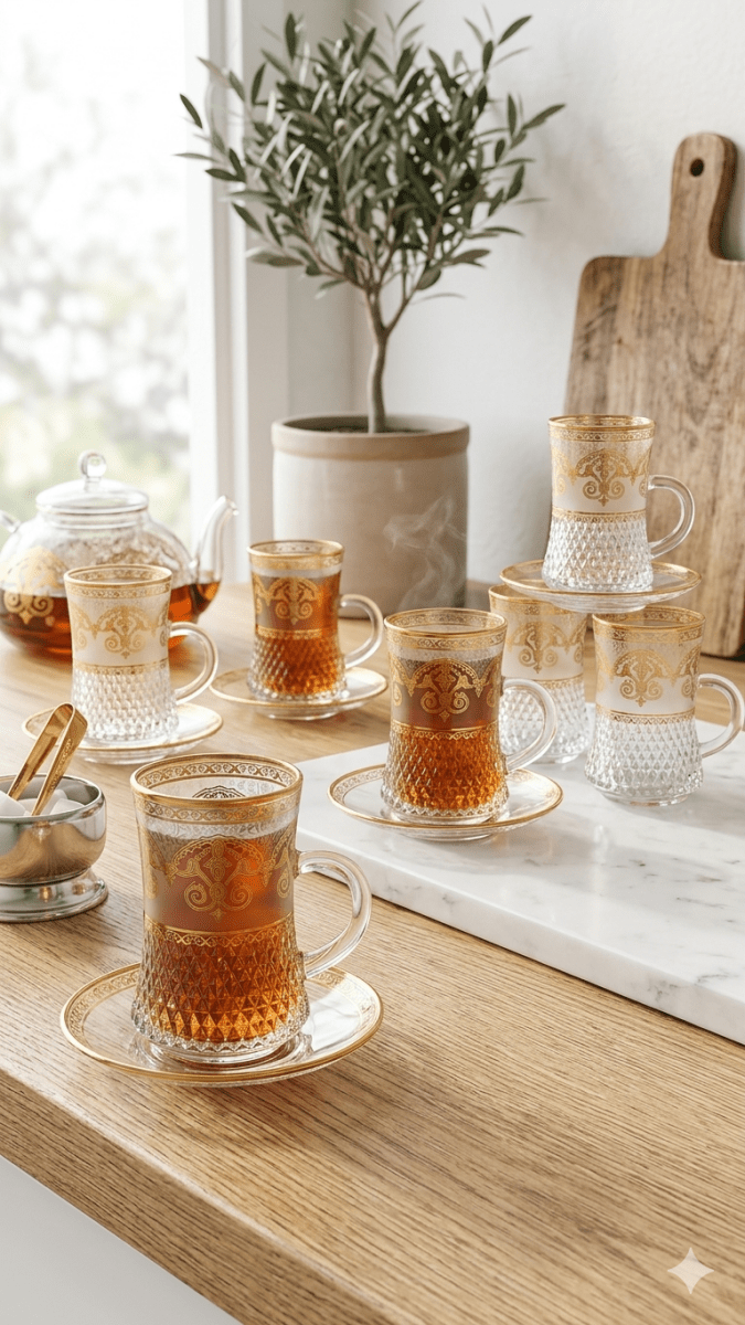 طقم استكانة شاي عدد 6 مذهب - Rekaz Home
