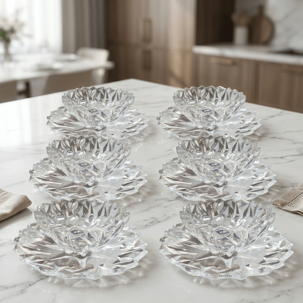طقم ضيافة زجاجي فاخر للحلى والمكسرات عدد 6 - Rekaz Home