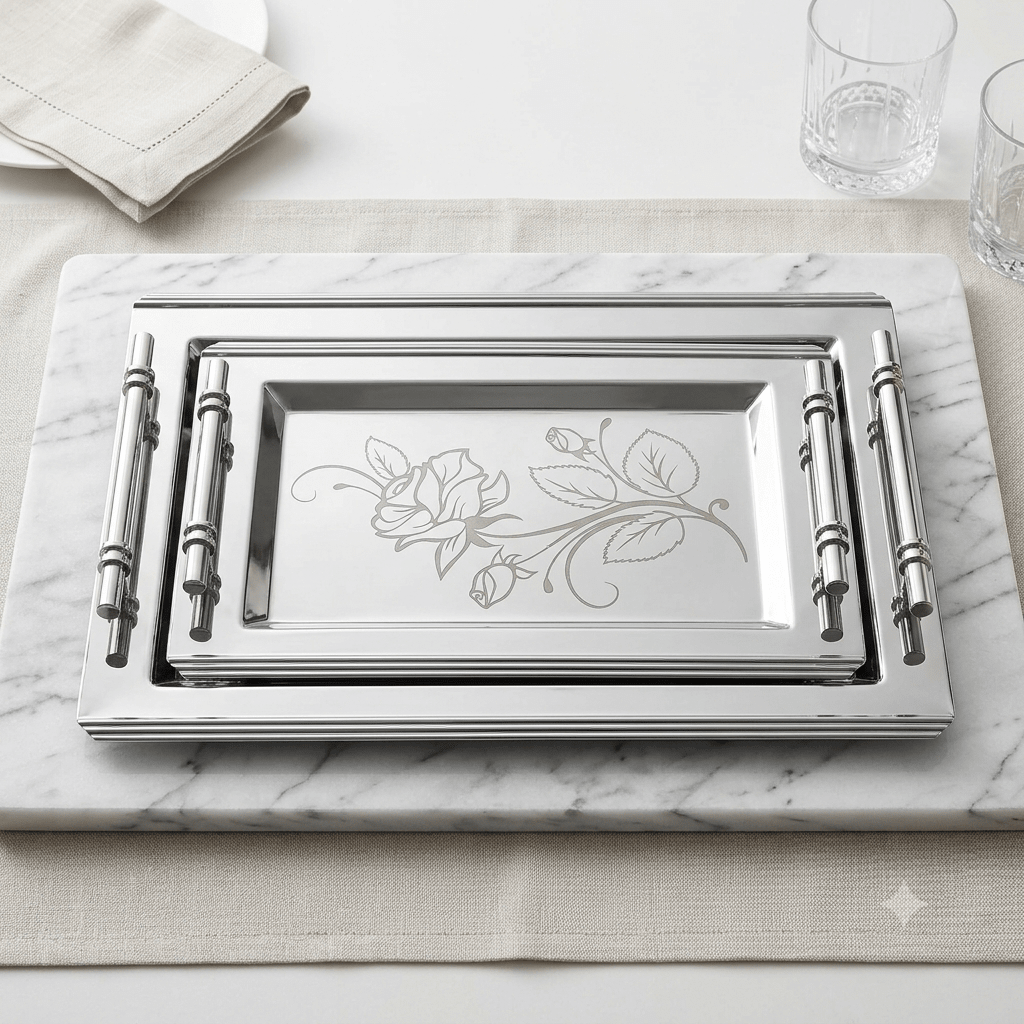 طقم صواني ضيافة سلفر - Rekaz Home