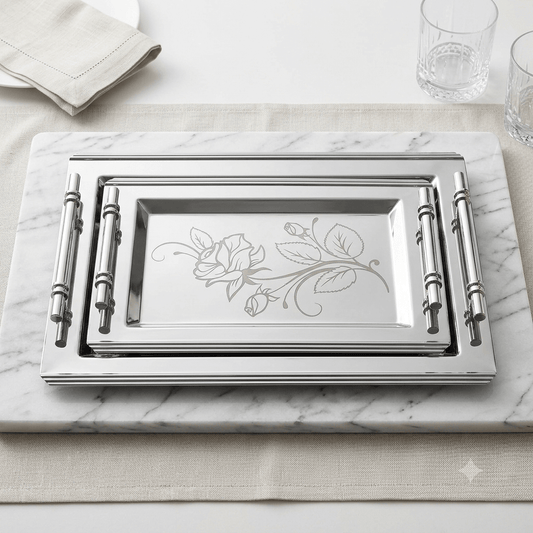 طقم صواني ضيافة سلفر - Rekaz Home