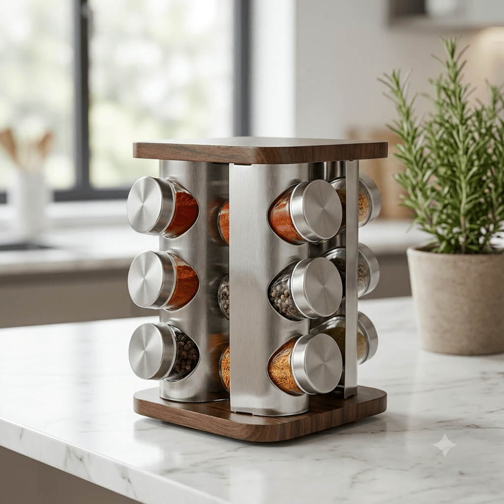 ستاند بهارات دوار مربع عدد 12 خشب - Rekaz Home