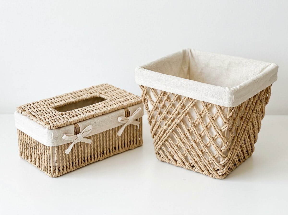 طقم سلة و باكيت محارم قش - Rekaz Home
