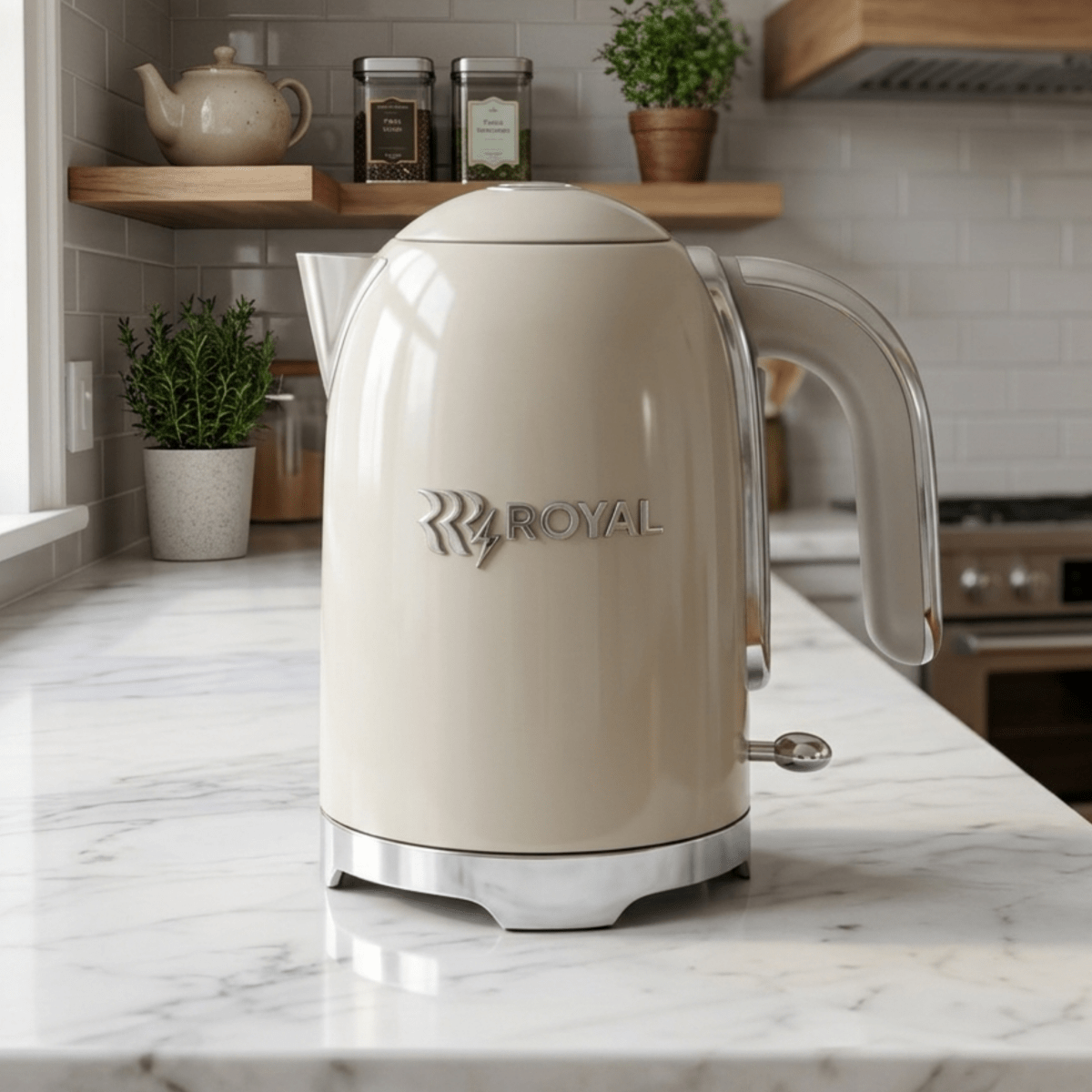 غلاية كهربائية ستانلس ستيل رويال - بيج - Rekaz Home