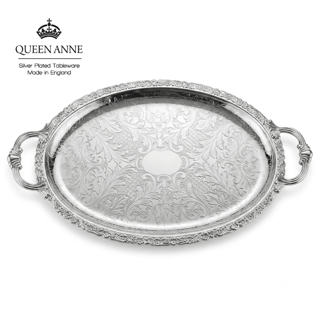 صينية ضيافة بيضاوية فضة من Queen Anne - Rekaz Home
