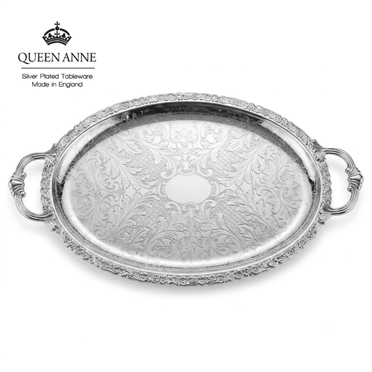 صينية ضيافة بيضاوية فضة من Queen Anne - Rekaz Home